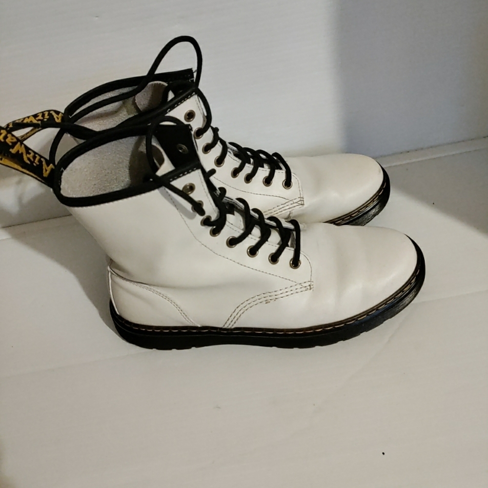 Dr Martens White Air Wair Combat BOOTS Womens 10 Lace-up Ankle AW004 ZAVALA - Picture 2 of 8
